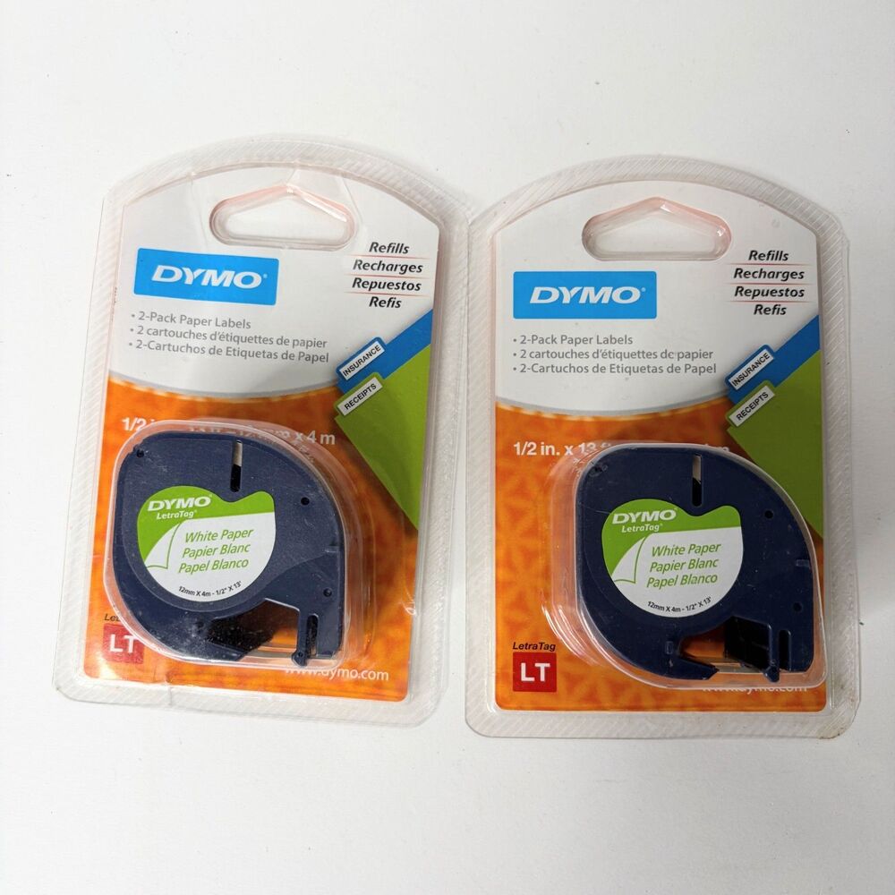 Dymo LetraTag LT Refills Labels White Paper 1/2" x 13ft qty 4